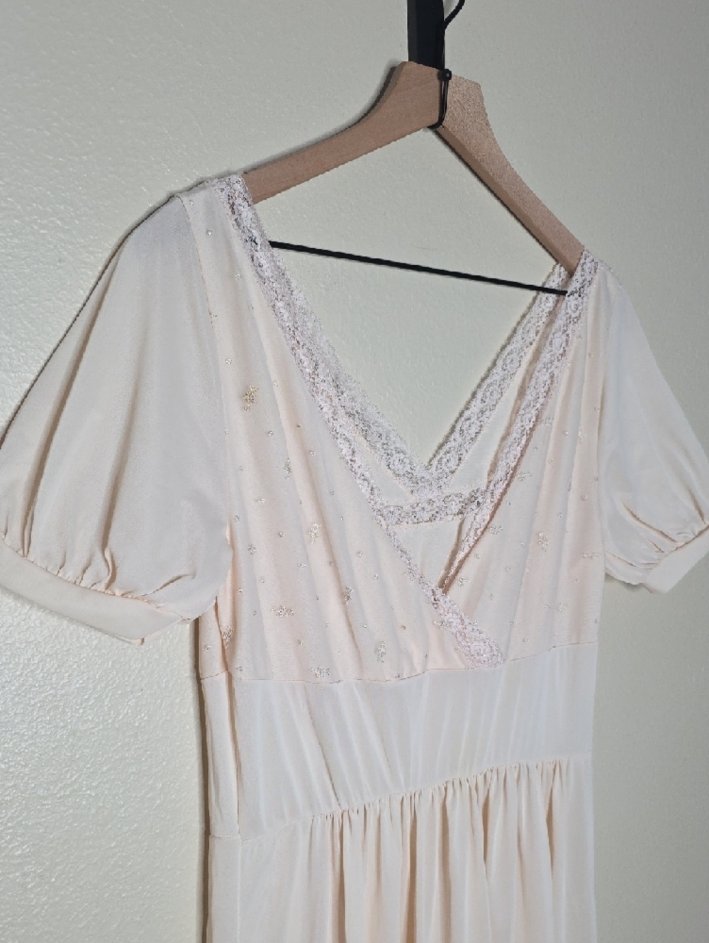 Vintage 1950s Rogers Cream Lace Nylon Tricot Maxi Slip Dress Women's L Prairie - Picture 13 of 17